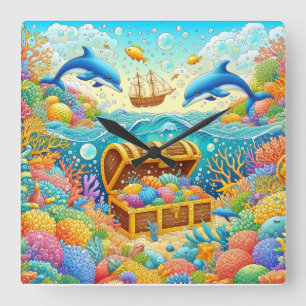 Marine Life Square Wall Clock