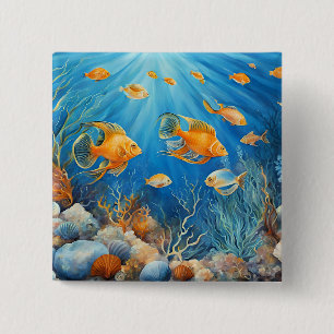 Marine Life with Exotic Fish 2 Inch Square Button