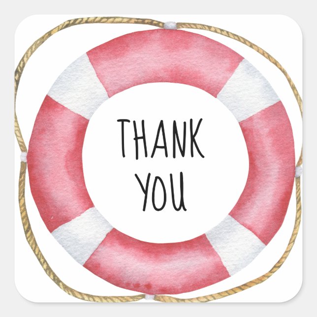 Marine lifebuoy - thank you square sticker (Front)