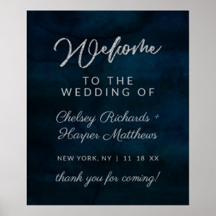 Marine Luster Bleu foncé Argent Mariage Affiche de