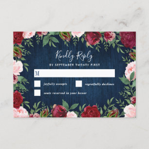 Marine Marsala Pays Mariage rustique Cartes RSVP