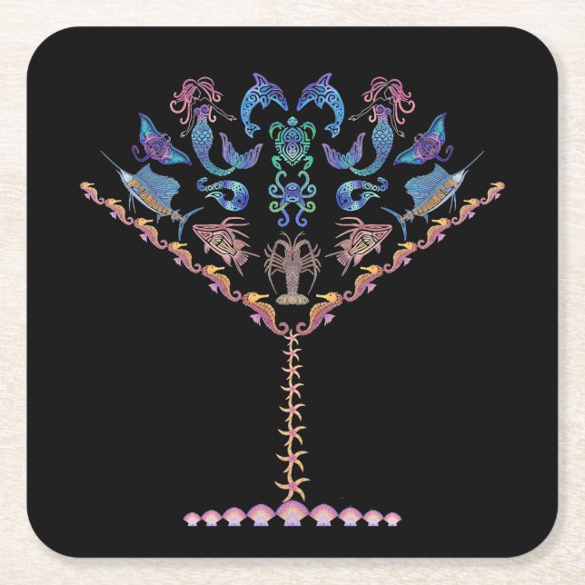 Marine Martini Square Paper Coaster (Front)