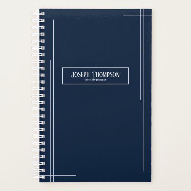 Marine moderne et blanc Abstrait Monogramme mensue (Devant)