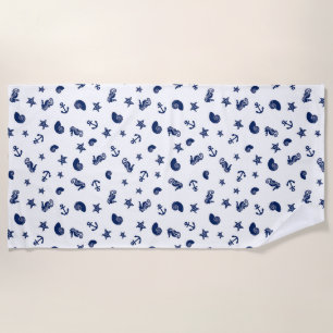 Marine Motif with Seahorses Beach Towel