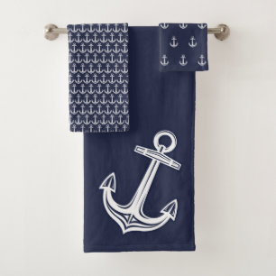 Marine Nautical Anchor  Bathroom Ocean Blue Bath T Bath Towel Set