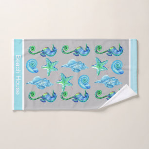 Marine Nautical Seahorse Custom Teal Aqua & Grey Bath Towel Set