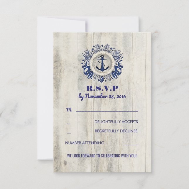 Marine Nautique Rustique Plage Mariage RSVP (Devant)