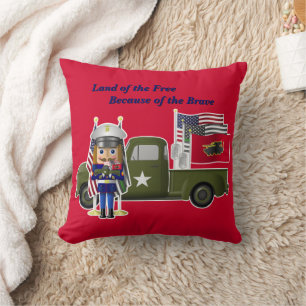 Marine Nutcracker with Little Military Truck Throw Pillow