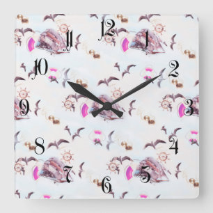 Marine pattern square wall clock