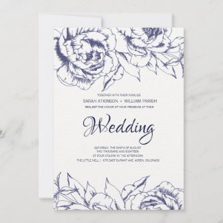 Marine Peony Faire-part de mariage simple