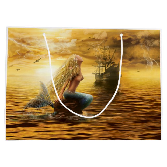 marine princess- fantasy mermaid at sunset large gift bag (Back)