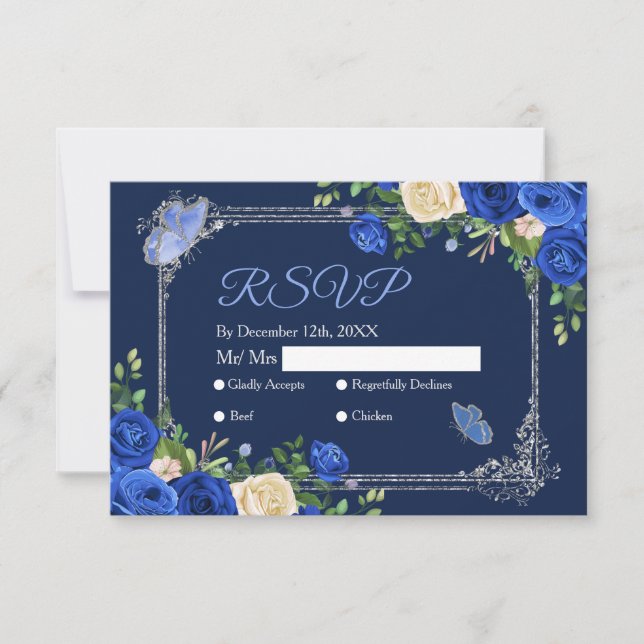 Marine Princess Robes Mis Quince Carte Rsvp (Devant)