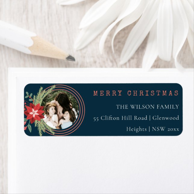 Marine Red Christmas Circle Photo Poinsettia Adres (En situation)