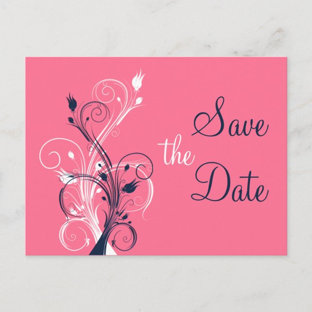 Marine rose blanc floral Enregistrer la date Carte (Devant)