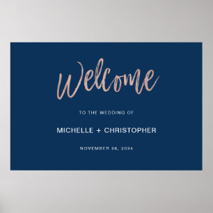 Marine & Rose Gold Glam Chic Mariage Affiche de bi