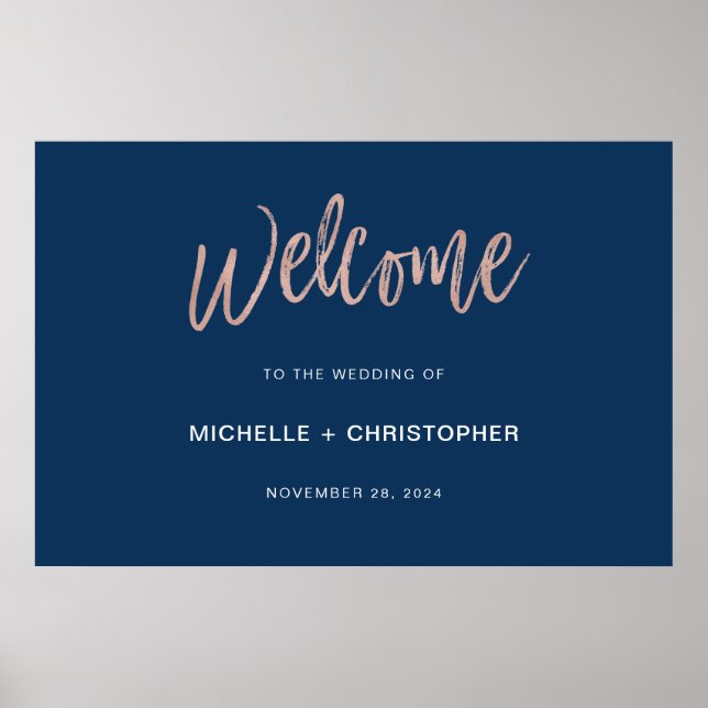 Marine & Rose Gold Glam Chic Mariage Affiche de bi (Devant)