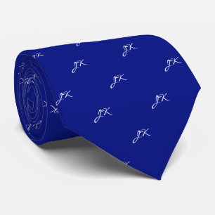 Marine Royal Blue Script Pattern Monogram Tie