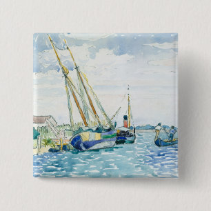 Marine Scene Boats near Venice 2 Inch Square Button