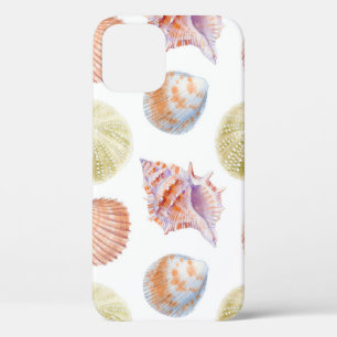 Marine seamless patern of sea shells. Watercolor i iPhone 12 Case