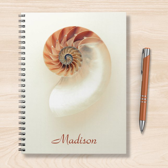 Marine Seashell Personalized Name Minimalist Chic Notebook (Creator Uploaded)