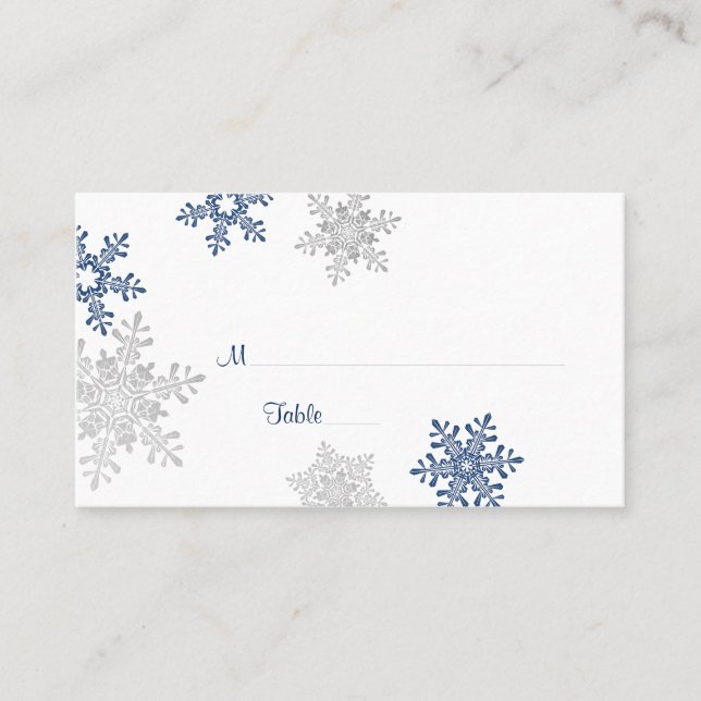 Marine Silver Snowflake Hiver Mariage Lieu Cartes (Devant)