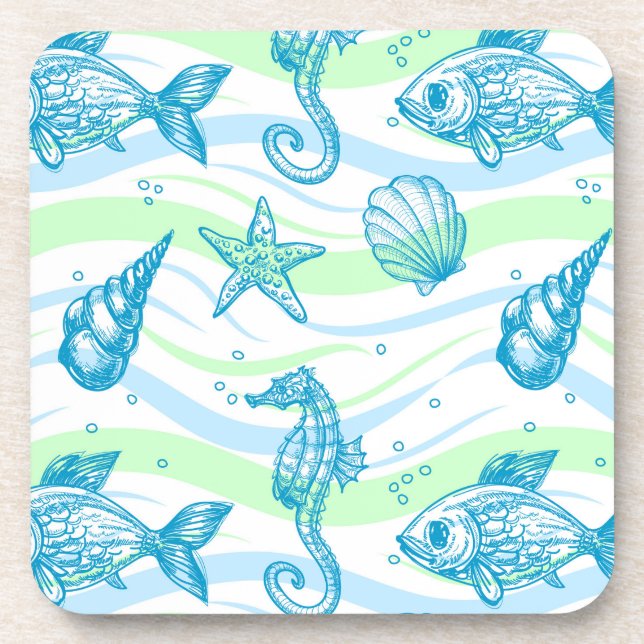 Marine Sketch Pattern Coaster (Front)