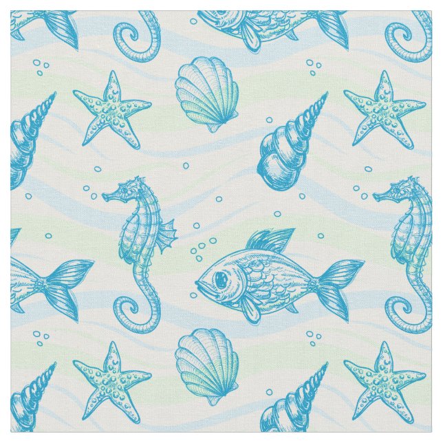 Marine Sketch Pattern Fabric (Close Up)
