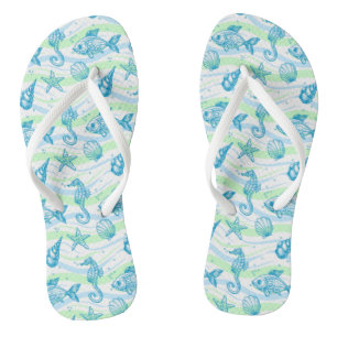 Marine Sketch Pattern Flip Flops