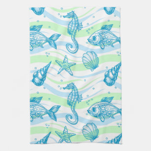 Marine Sketch Pattern Kitchen Towel