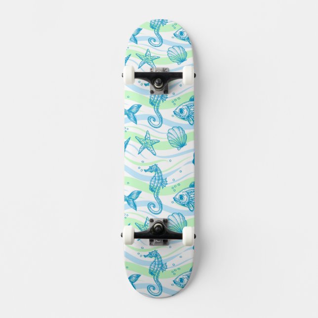 Marine Sketch Pattern Skateboard (Front)
