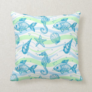 Marine Sketch Pattern Throw Pillow