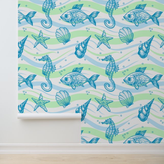 Marine Sketch Pattern Wallpaper (Application)