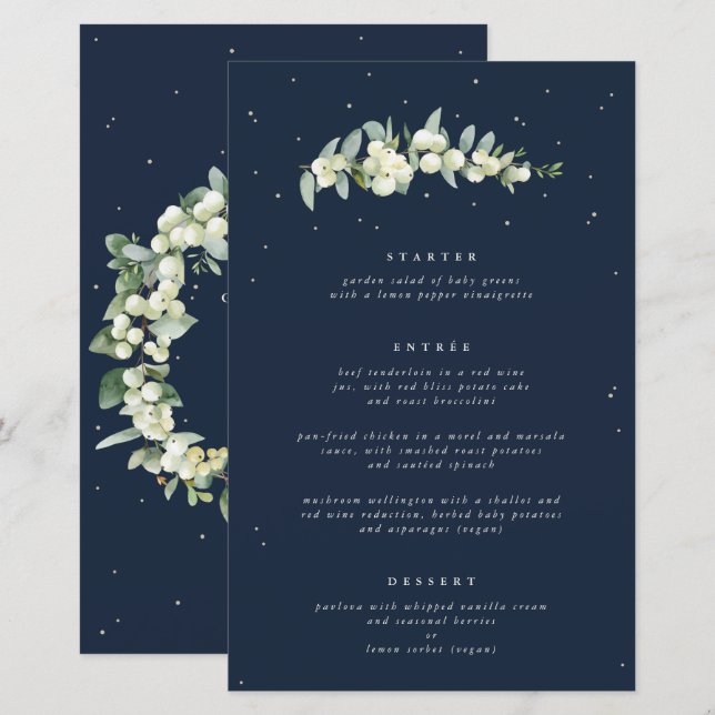 Marine Snowberry+Eucalyptus 3 Menu Mariage du cour (Devant / Derrière)