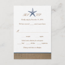 Marine Starfish Burlap Beach Wedding Cartes RSVP