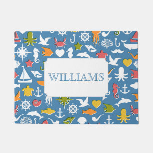 Marine Symbols Pattern Add Your Name Doormat