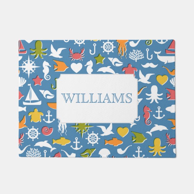 Marine Symbols Pattern | Add Your Name Doormat (Front)