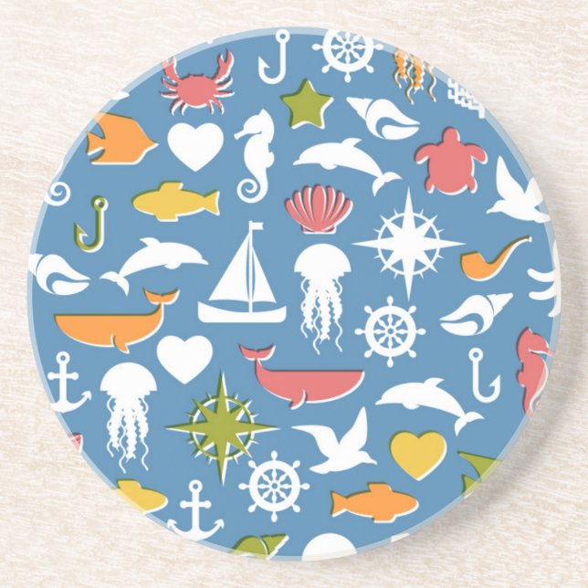 Marine Symbols Pattern Coaster (Front)