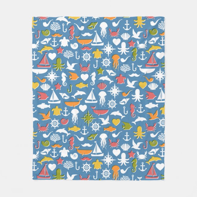 Marine Symbols Pattern Fleece Blanket (Front)