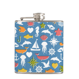 Marine Symbols Pattern Hip Flask