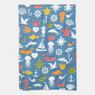 Marine Symbols Pattern Kitchen Towel