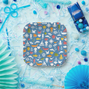Marine Symbols Pattern Paper Plate