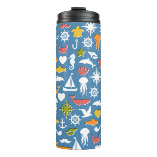Marine Symbols Pattern Thermal Tumbler
