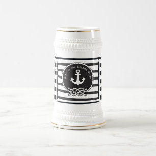Marine Theme Blue and White Horizontal Stripe Beer Stein