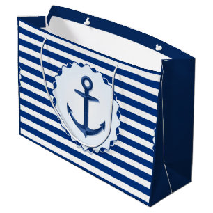 Marine Theme Blue and White Stripe with Anchor     Large Gift Bag