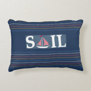 Marine Theme Blue Ocean Regatta Stripe Rope Lines  Accent Pillow