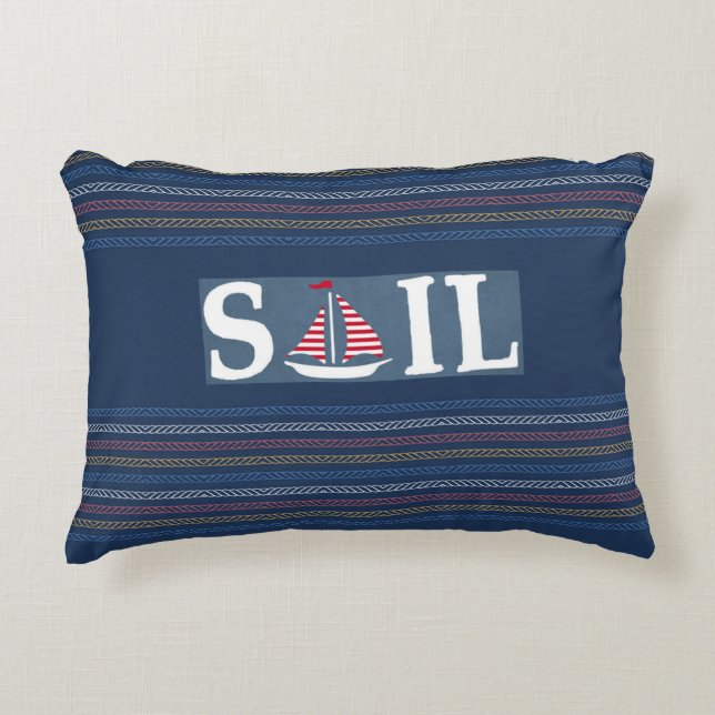 Marine Theme Blue Ocean Regatta Stripe Rope Lines  Accent Pillow (Front)