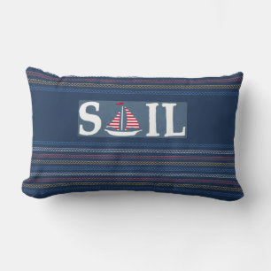 Marine Theme Blue Ocean Regatta Stripe Rope Lines Lumbar Pillow
