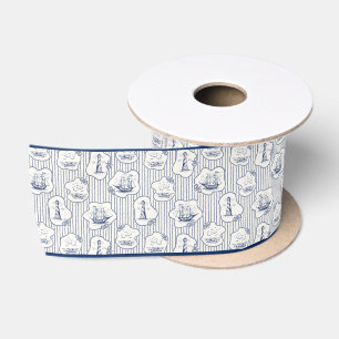  Marine Theme Blue White Stripe Lighthouse Ship   Satin Ribbon