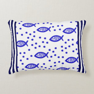 Marine Theme Nautical Elements Fish Stripe Bubbles Accent Pillow