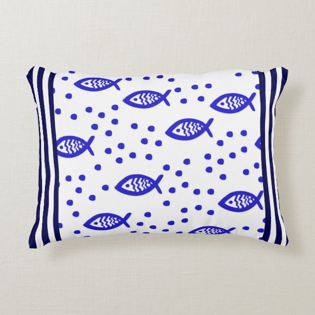 Marine Theme Nautical Elements Fish Stripe Bubbles Accent Pillow (Front)